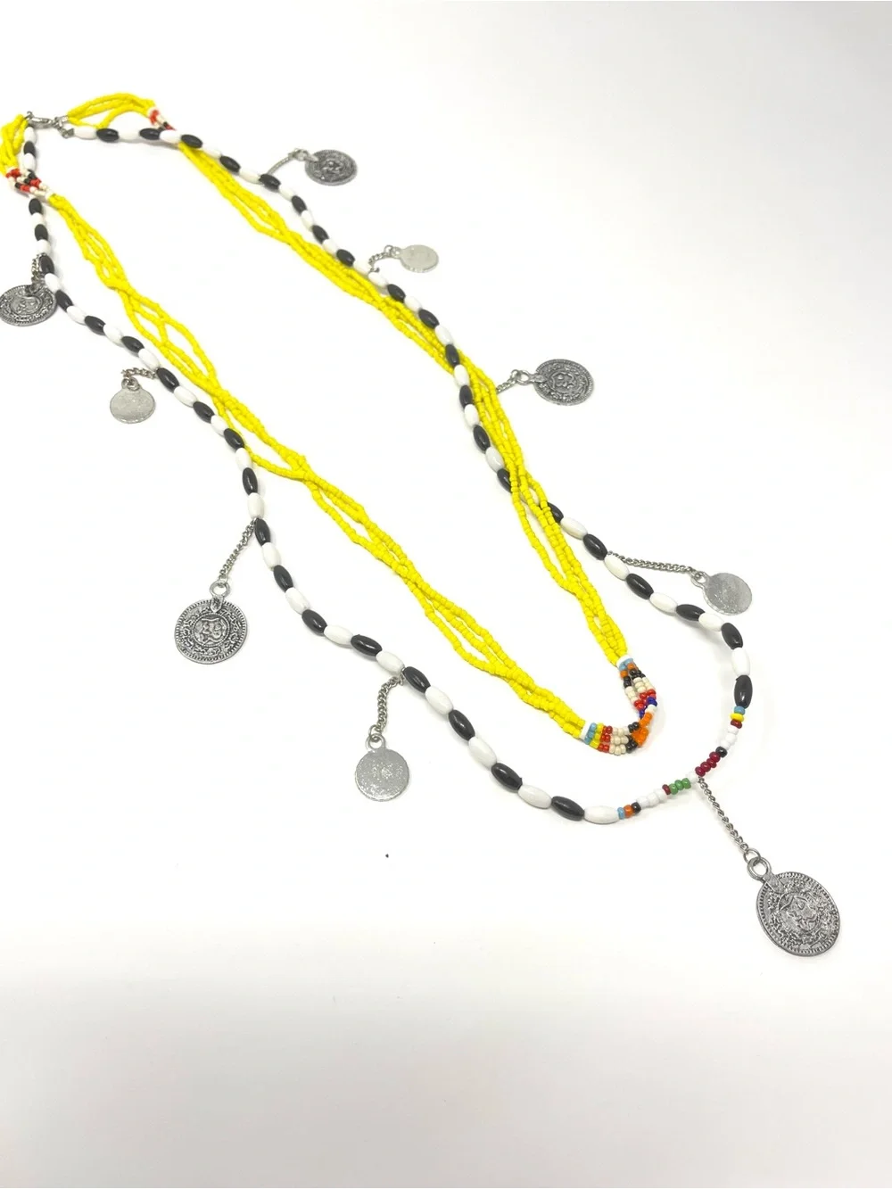 New Free People Layered Beaded Coin Silver Necklace - Picture 1 of 5